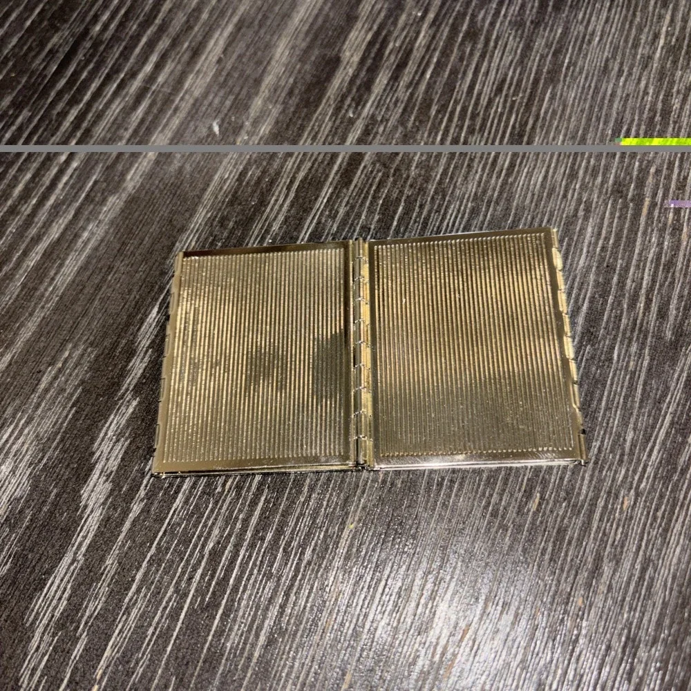 Vintage Hinged Photo Frame QuadFold Mini Silver‎ Tone Embossed Metal 1x2